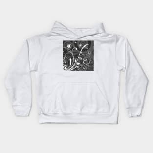 Grey White Floral Art Kids Hoodie